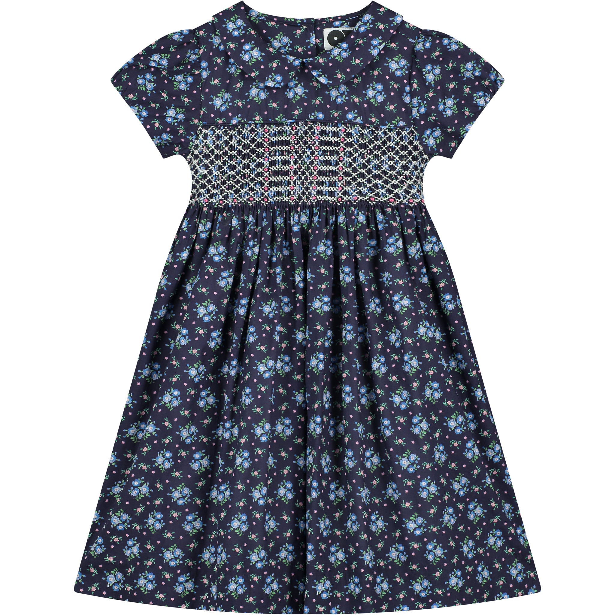 hand-smocked Liberty print dress, front