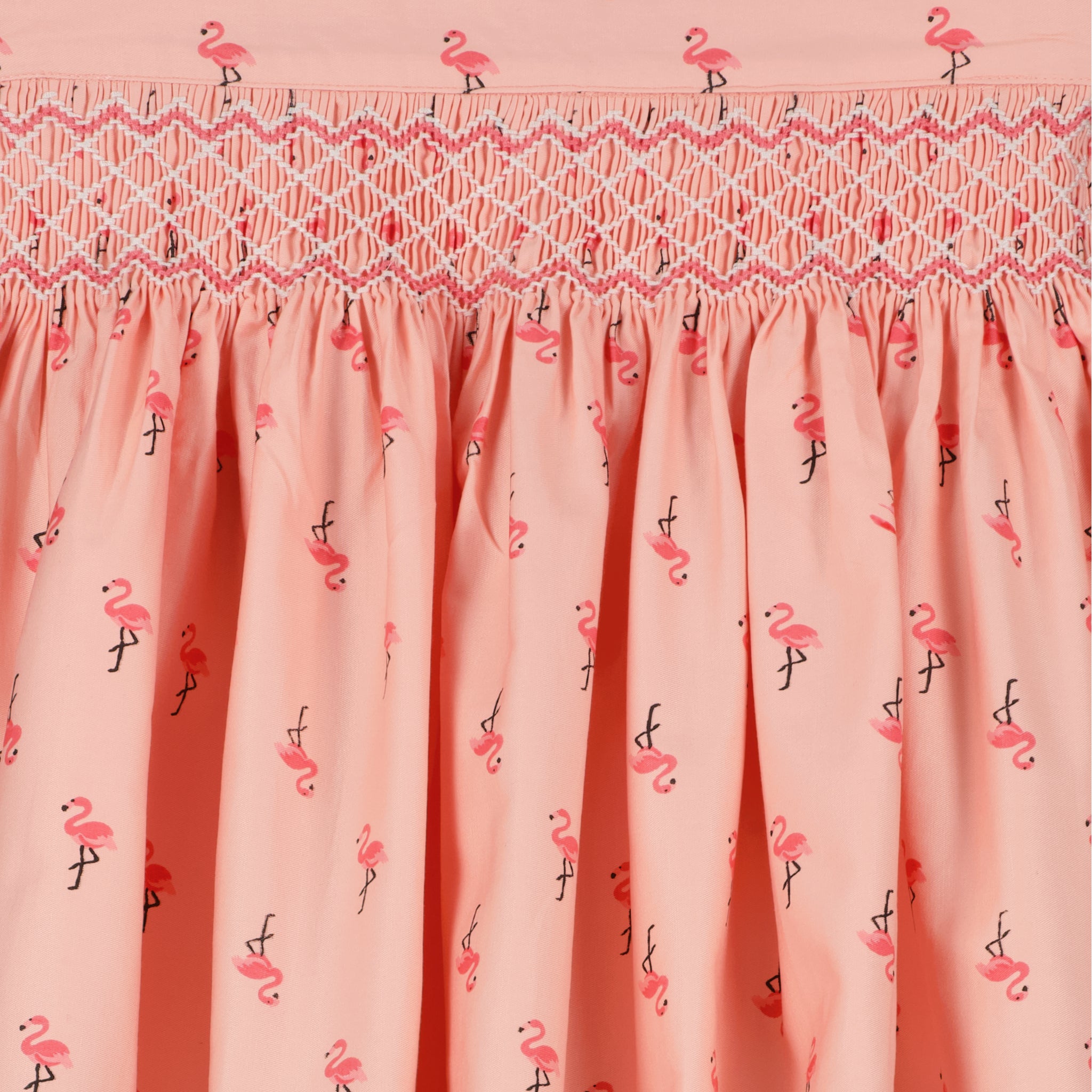 orange flamingo print skirt for girls, close up