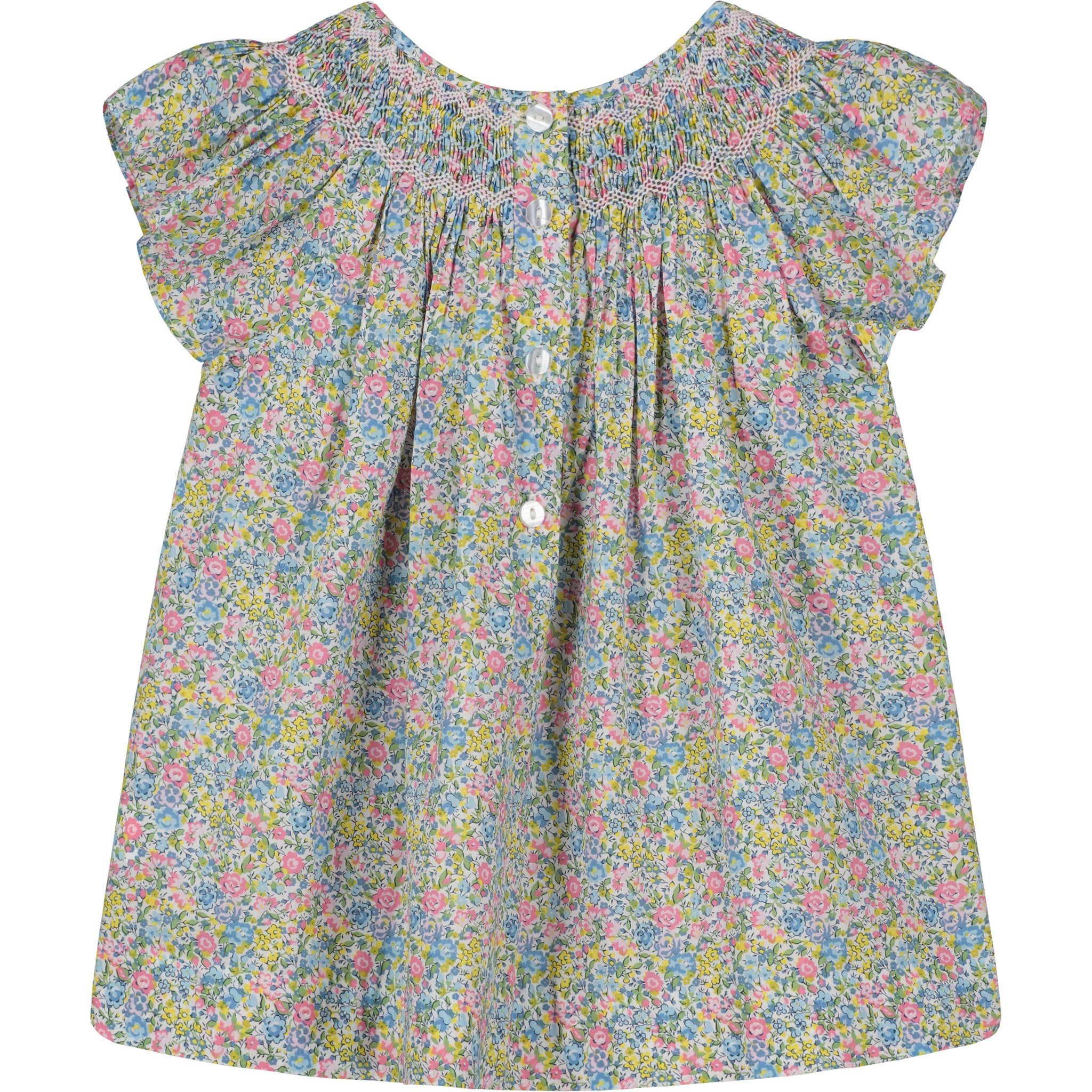 floral girls blouse made from Liberty fabric with smocking, back