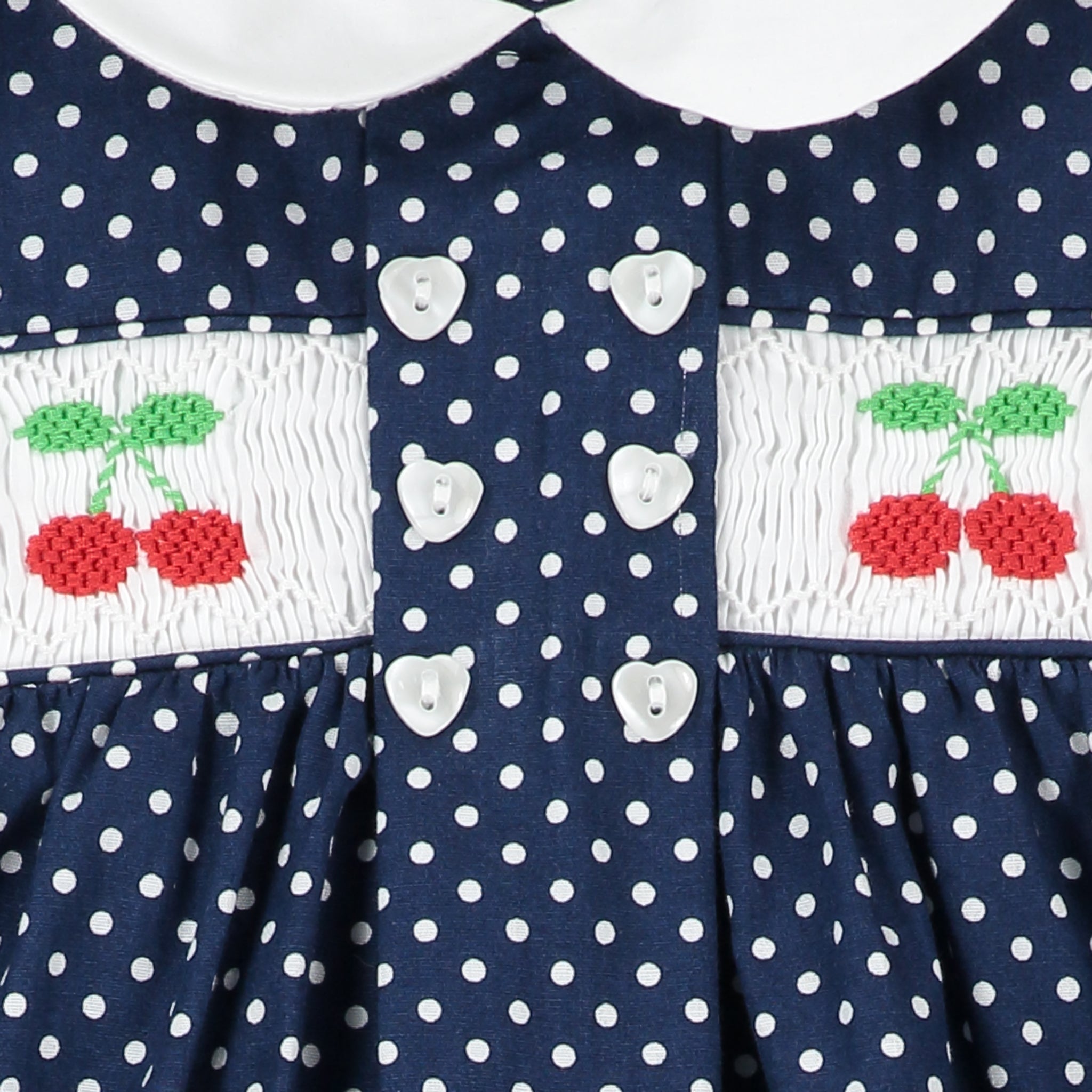 smocking and cherry embroidery close up