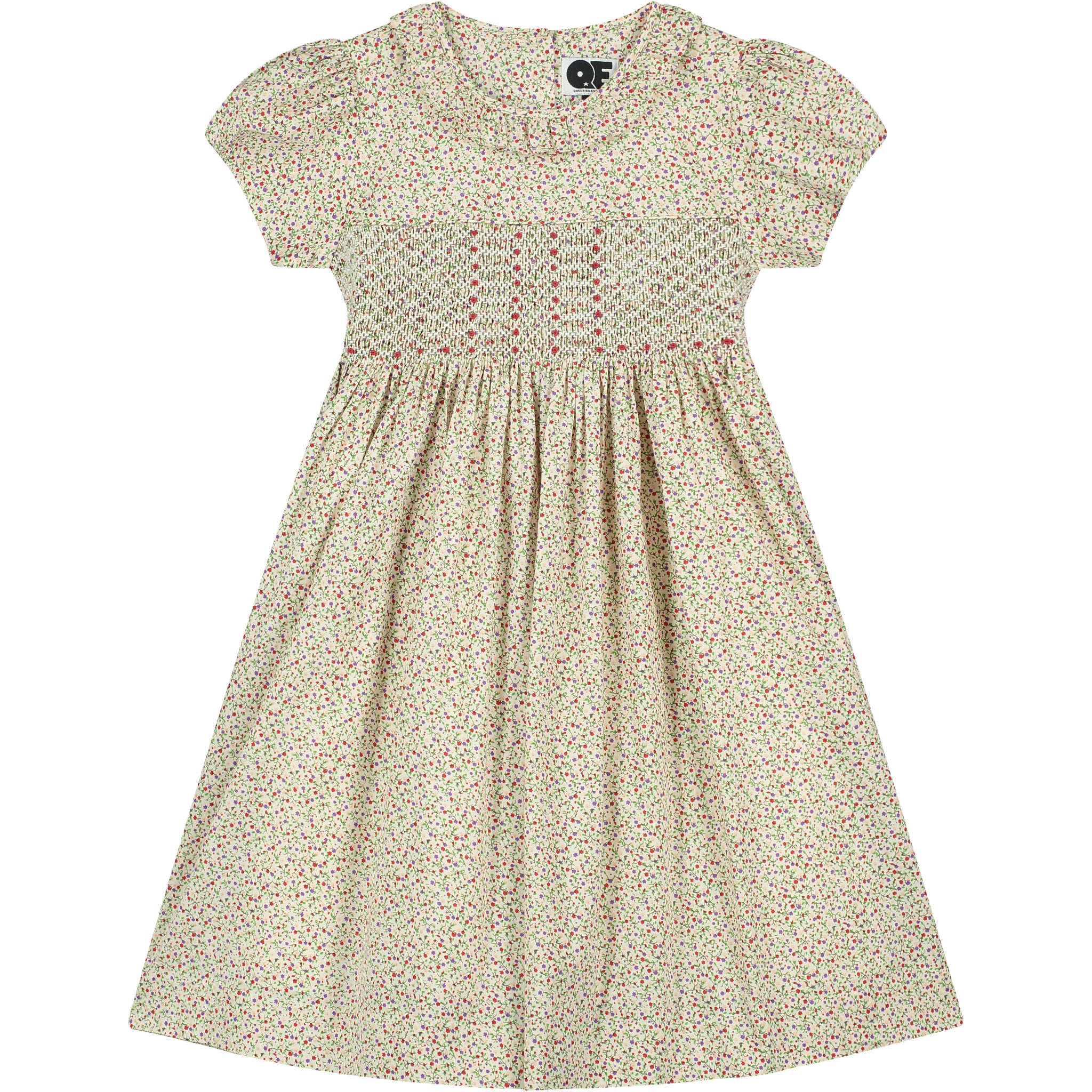 cream smock dress for girls with ruffled collar