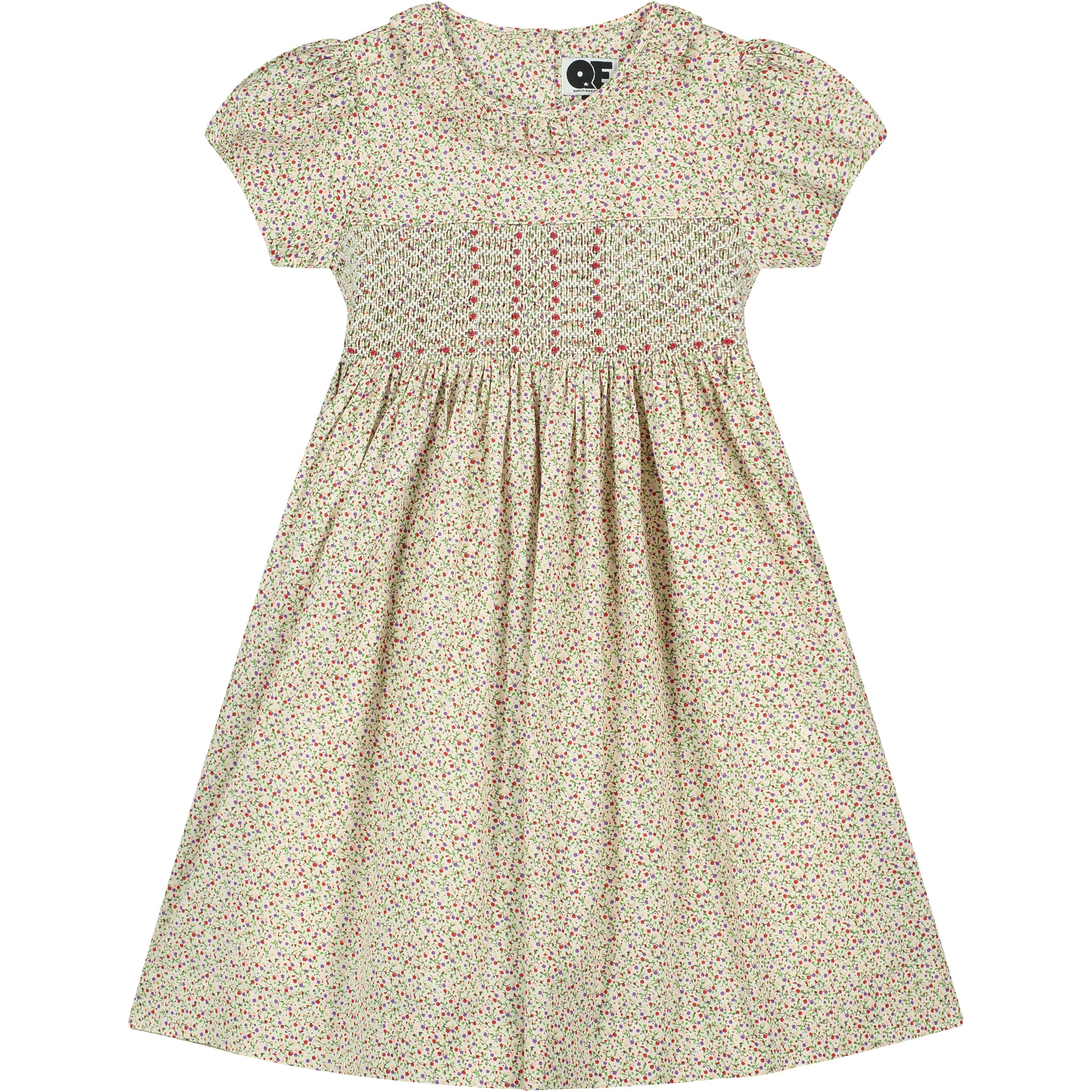 cream smock dress for girls with ruffled collar