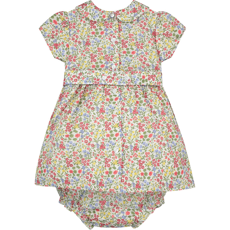 floral smock baby dress made from Liberty fabric, back