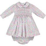 smocked dress made from floral Liberty print fabric, hand smocked