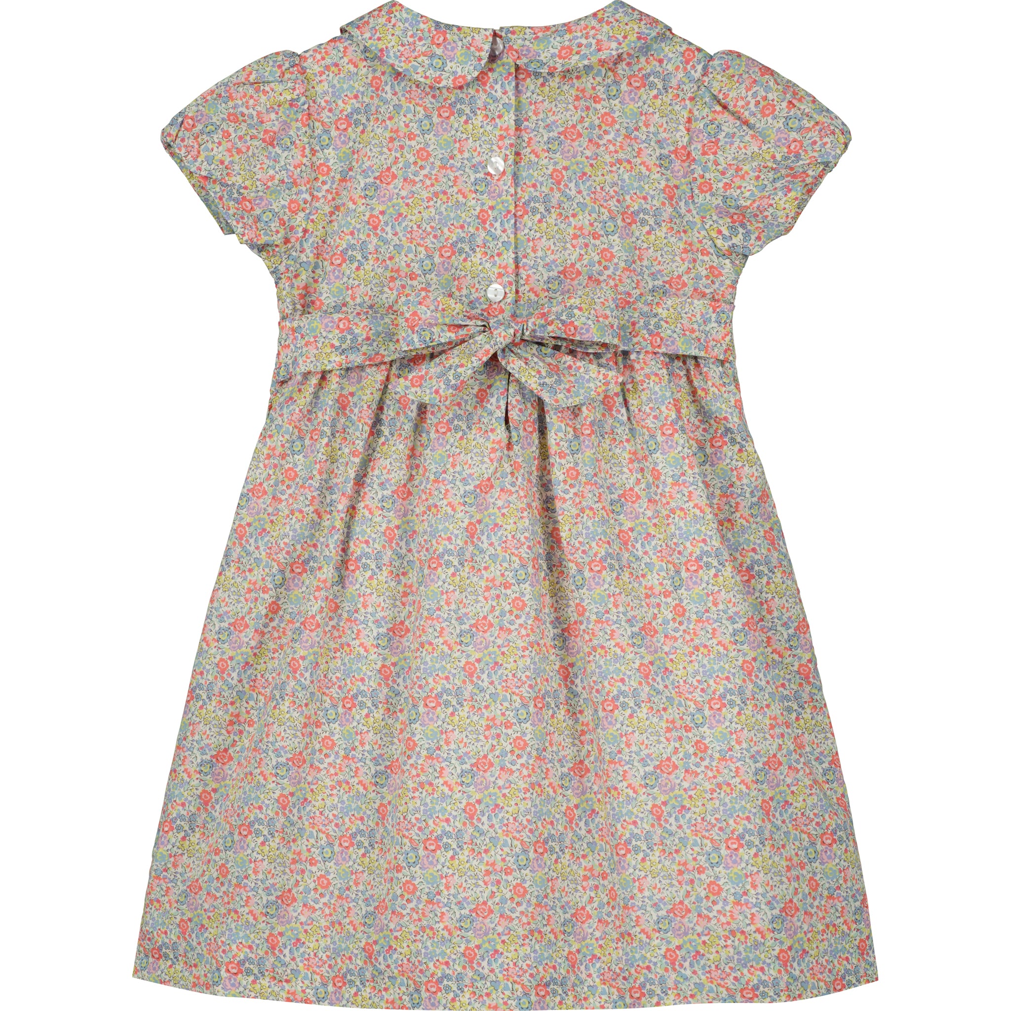 Floral Liberty girls dress with smocking, back
