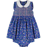 BLue sleeveless summer dress for baby  with matching bloomers