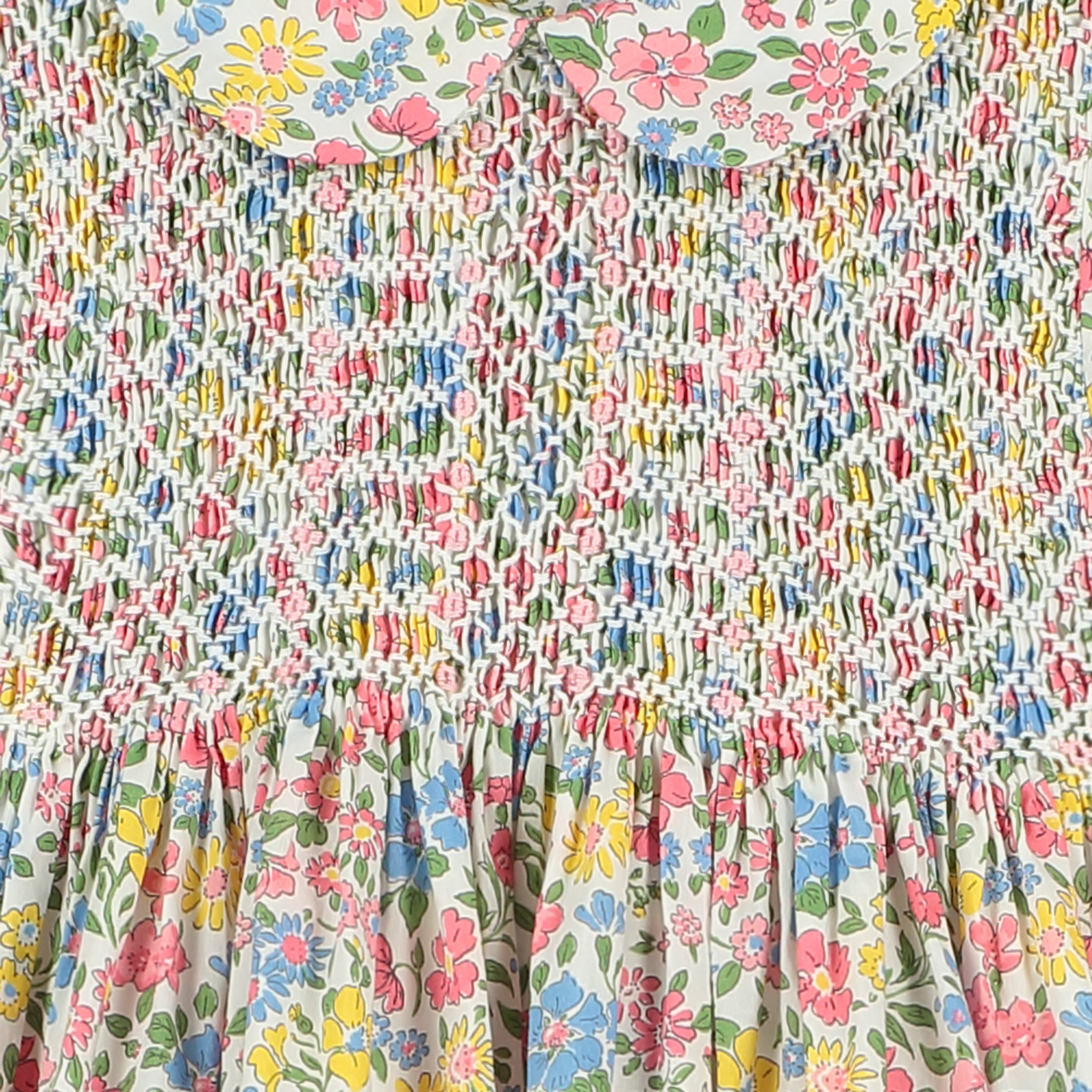 Liberty print baby dress, long sleeves, hand-smocked