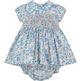 blue floral smock dress made from Liberty fabric, front