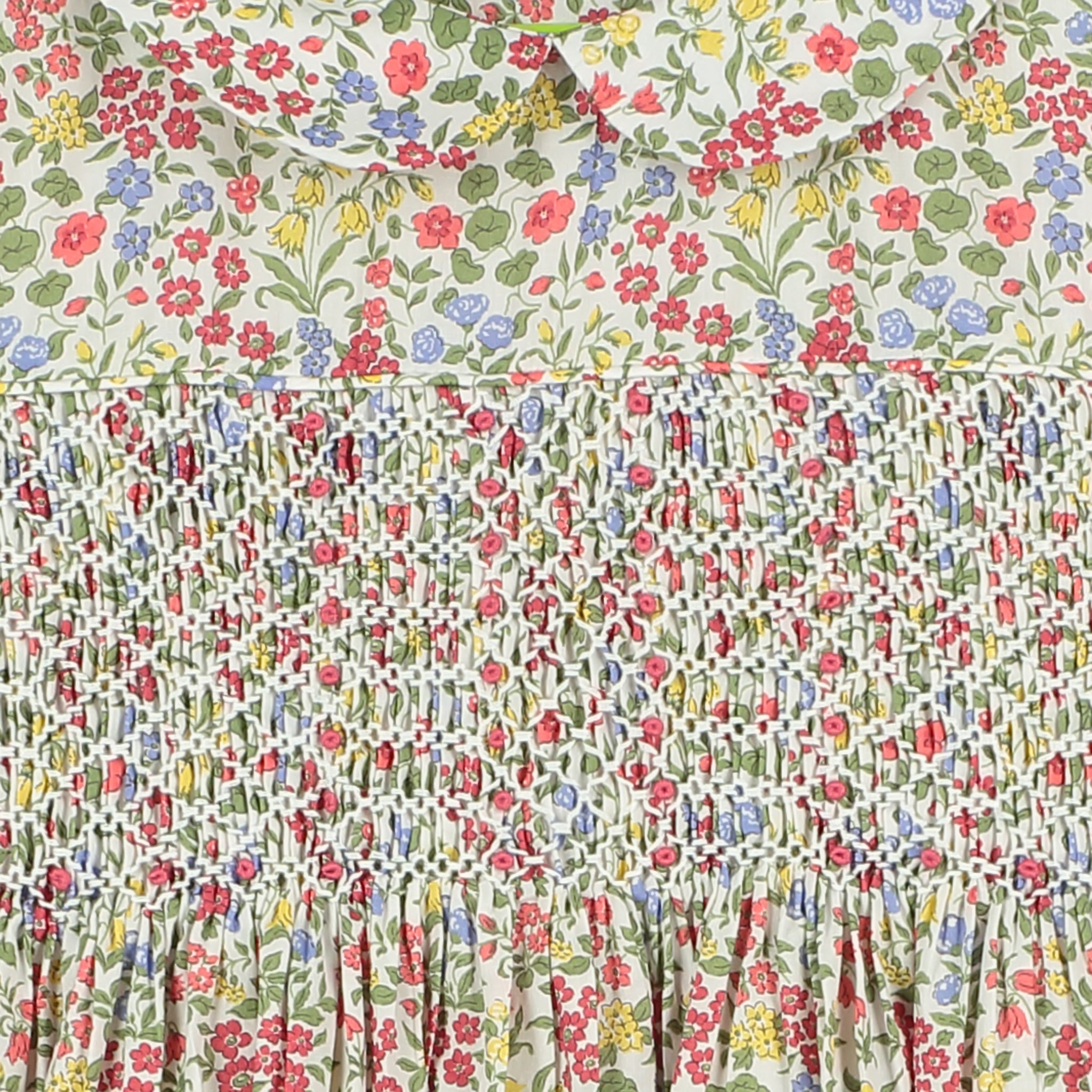 floral Liberty print girls dress, smocking detail
