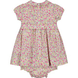 floral smocked baby dress with matching bloomers, back
