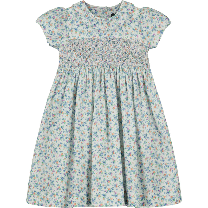 floral smocked dress with frill collar, girls fashion