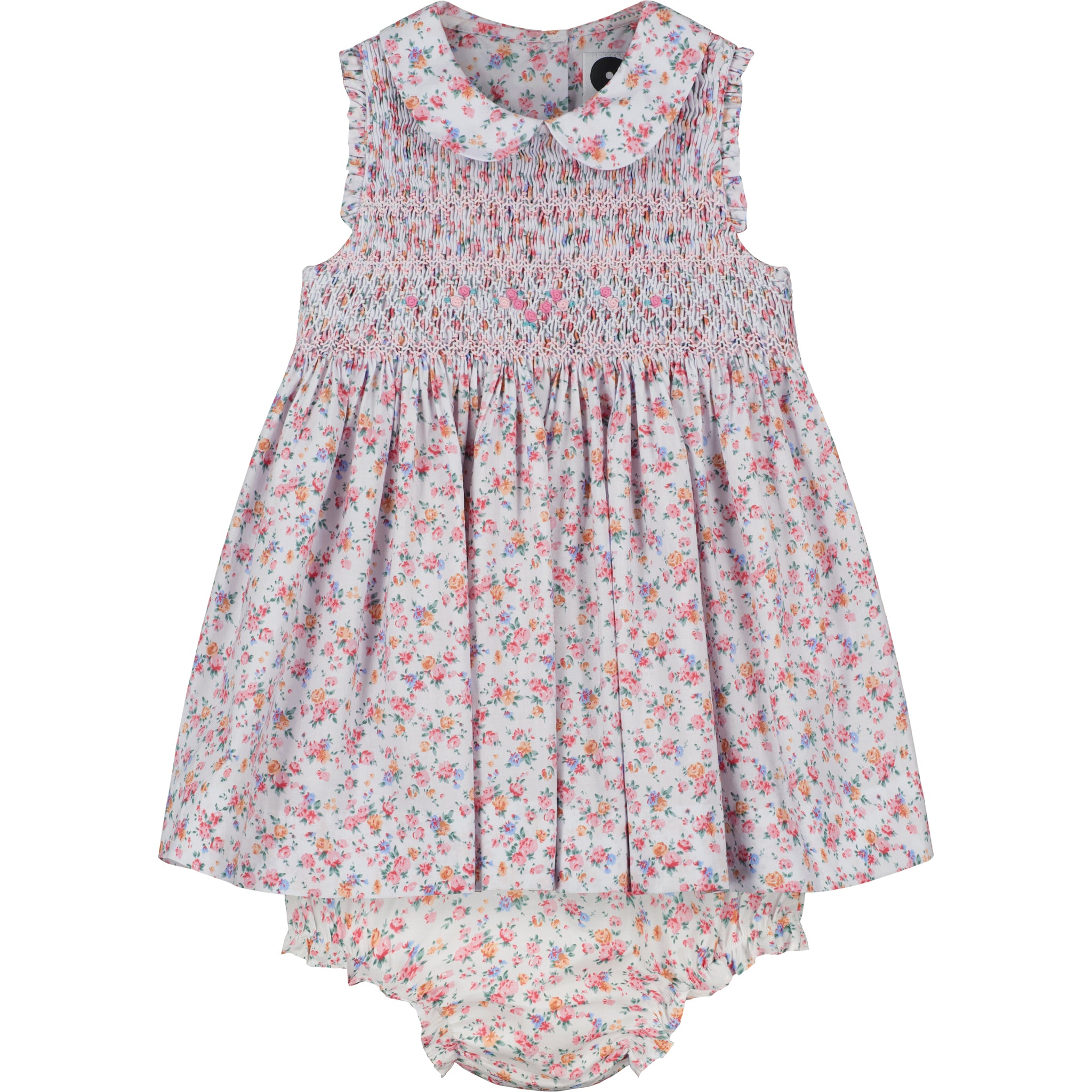 sleeveless hand-smocked dress, front