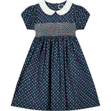 navy hand-smocked dress, front