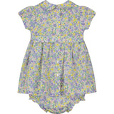 purple and yellow floral baby smocked dress, back