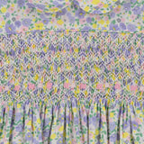 purple and yellow floral baby smocked dress, detail