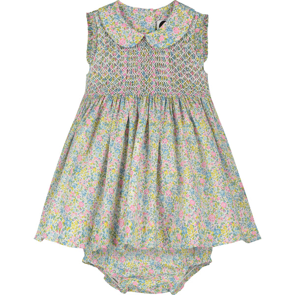 Liberty Print Baby Dress, hand-smocked, front