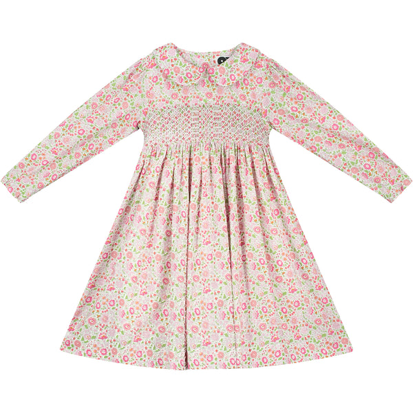 pink hand-smocked dress made from Liberty fabric
