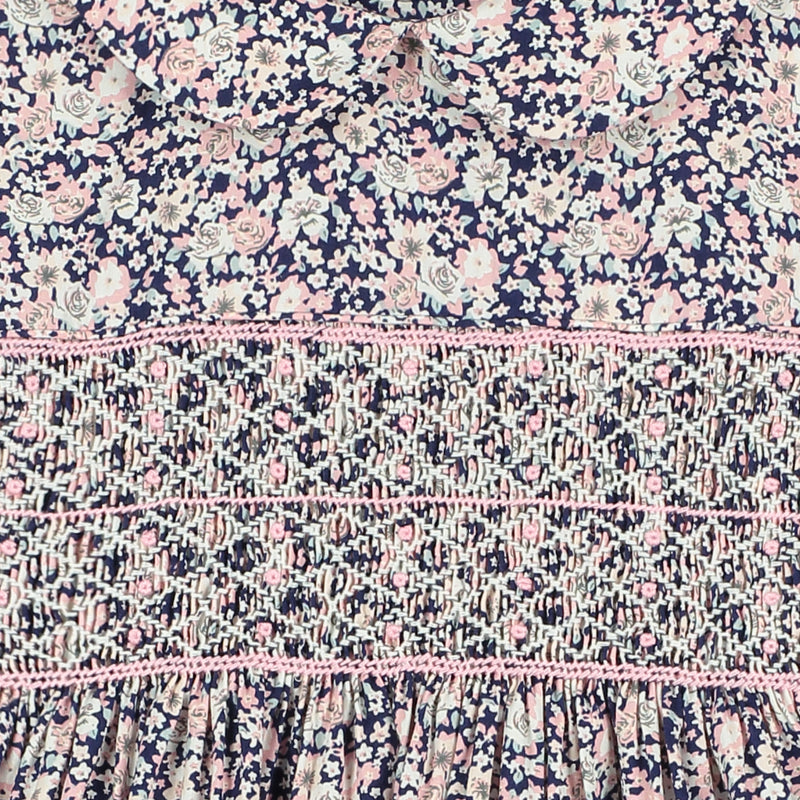 smocking detail, floral fabric