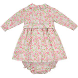 long sleeve, hand-smocked dress made from floral Liberty fabric, back