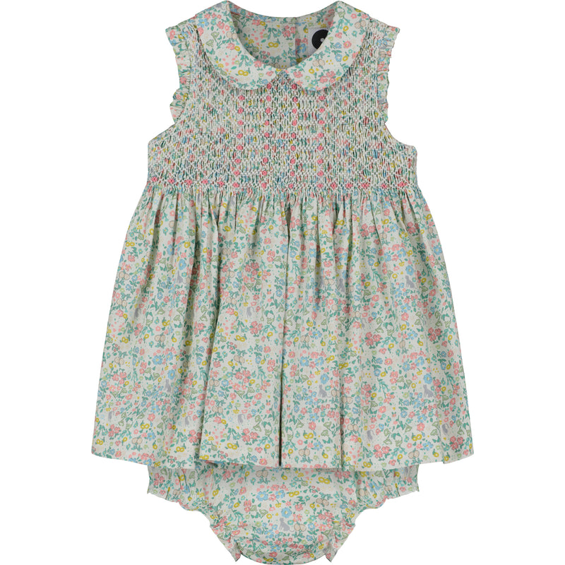 sleeveless smocked dress with matching bloomers, front