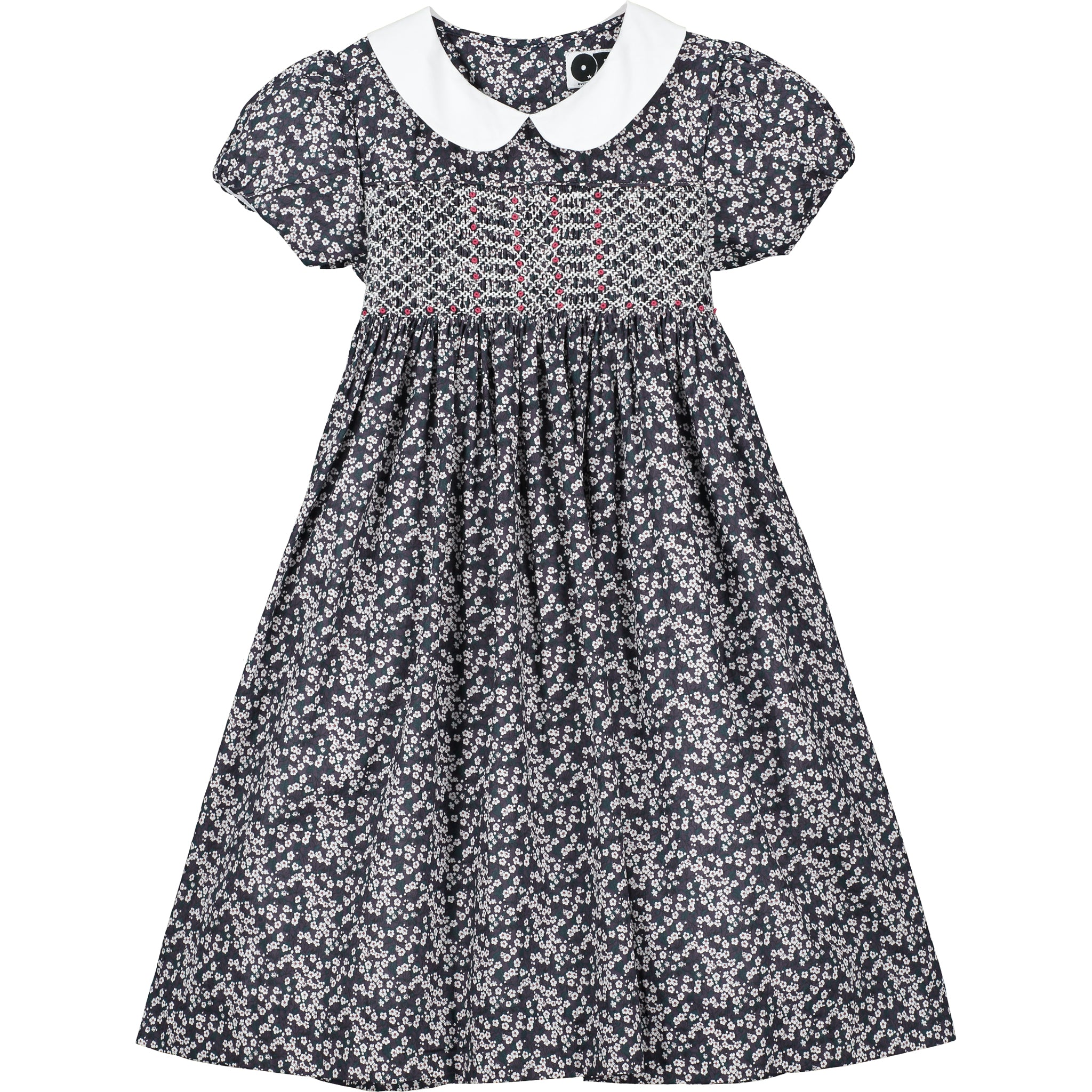 Navy Liberty print girl's floral dress, front