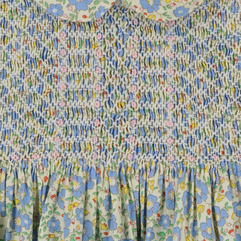 floral smock dress, smocking detail