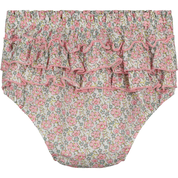 floral baby bloomer with ruffles and smocking 