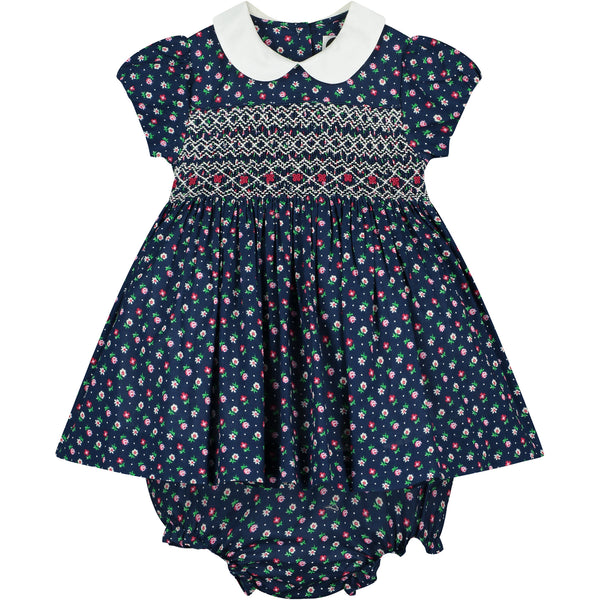 navy smocked dress for baby, front
