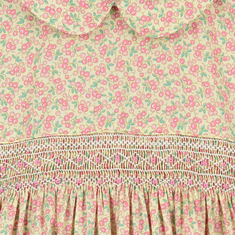 short sleeve floral girls dress, detailing